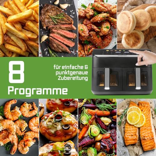 GOURMETmaxx Digitale Heißluftfritteuse 12 L, XXL-Edelstahl-Ofen | Airfryer + Timer, Touchdisplay, Drehspieß | fettarm, energiesparend frittieren | 10 Programme inkl. Pizza | 1800 W