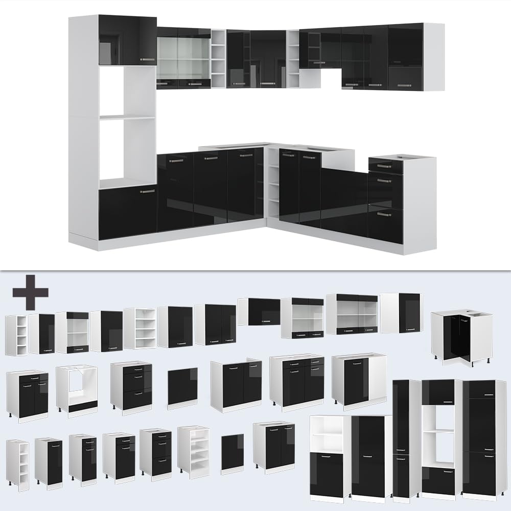 Vicco R-Line Fitted Kitchen Cabinets Country House Kitchen Furniture (White, Corner 247 x 237 cm)