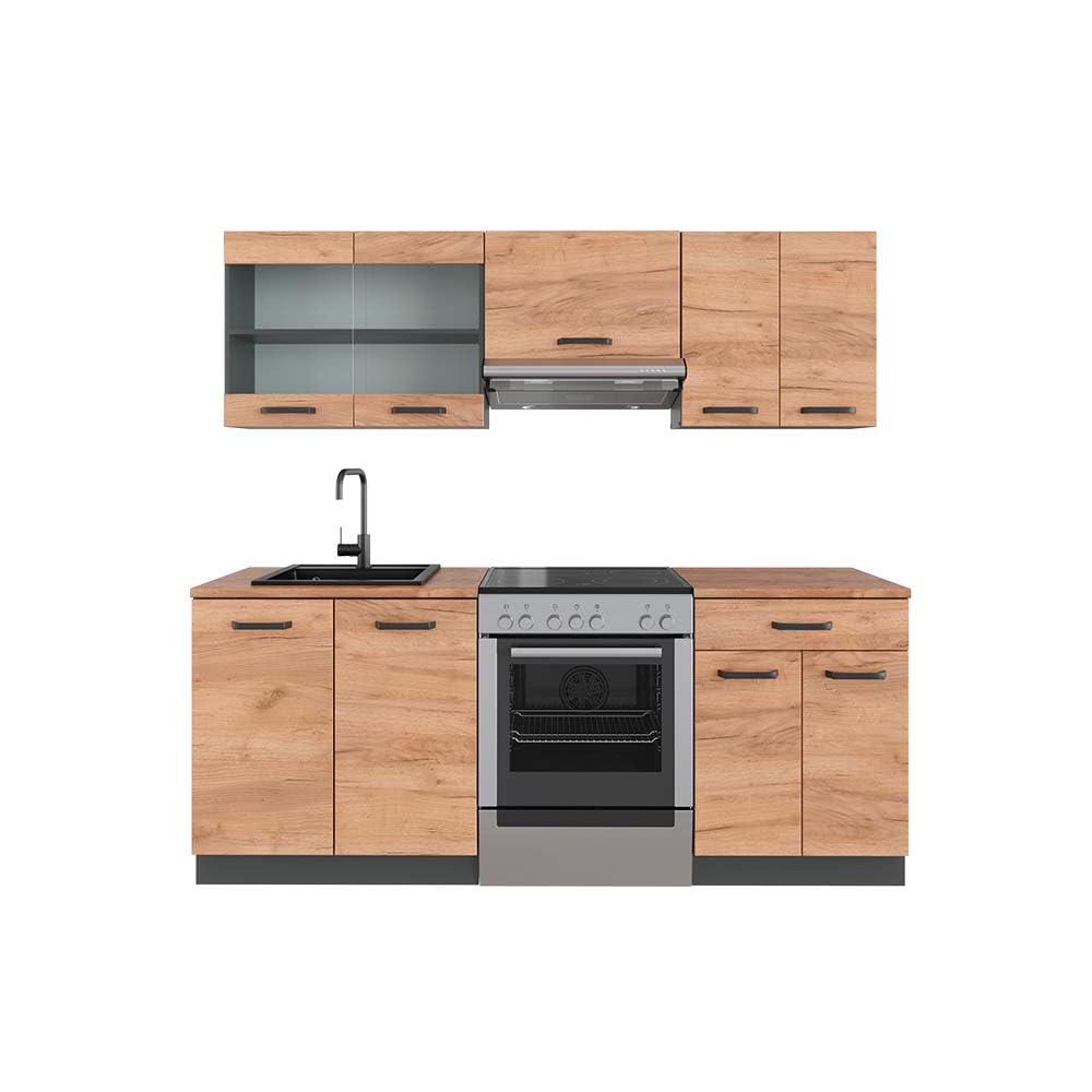 Vicco R-Line Kitchen Unit, White High-Gloss / Anthracite, 200 cm without Worktop