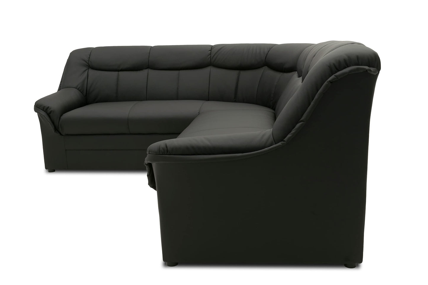 DOMO. collection Berlin Corner Sofa, Timeless Leather Corner Sofa with High-Quality Spring Core Padding, L-shaped Faux Leather, Couch 205 x 250 x 89 cm, Black