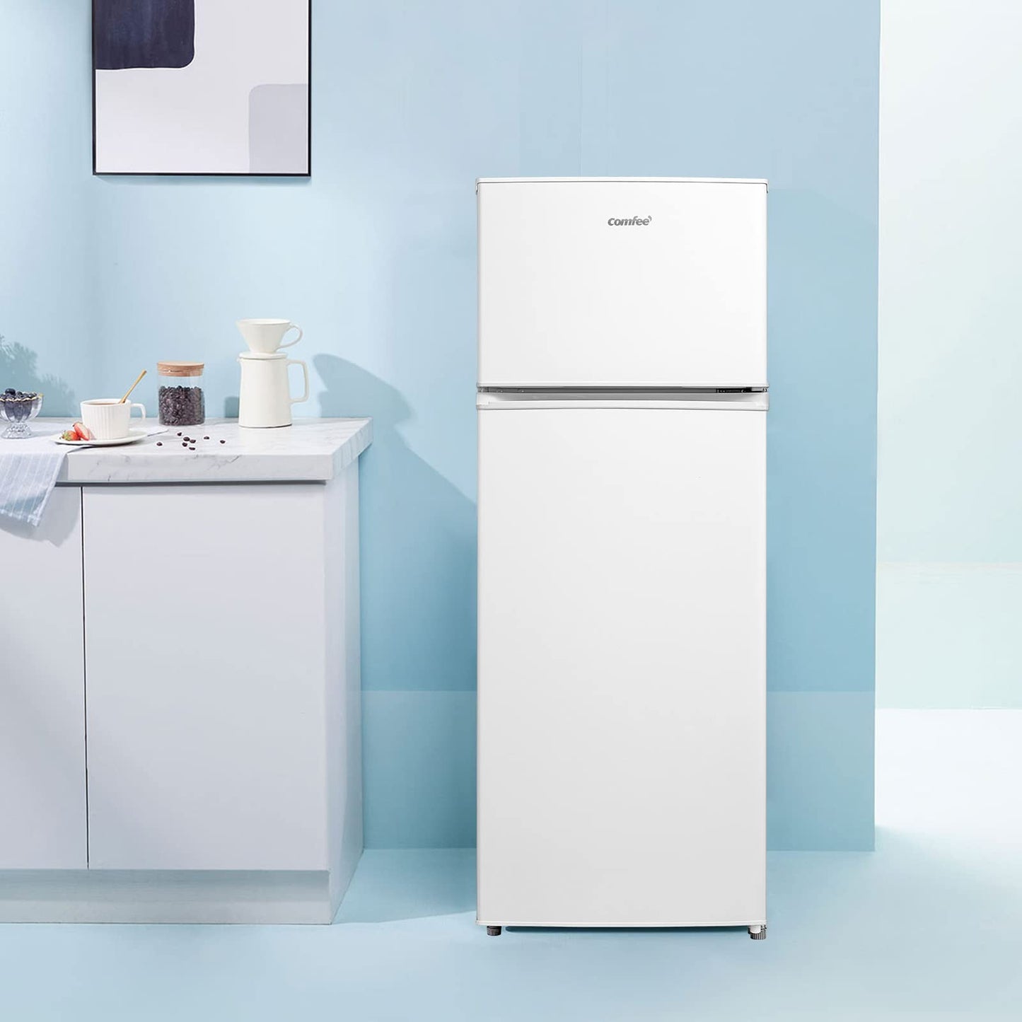 Comfee RCT284DK2A Fridge/Freezer, Top Freezer Compartment, 176 kWh/Year, 143 cm Height, LED Light, Reversible Door Hinge, Black