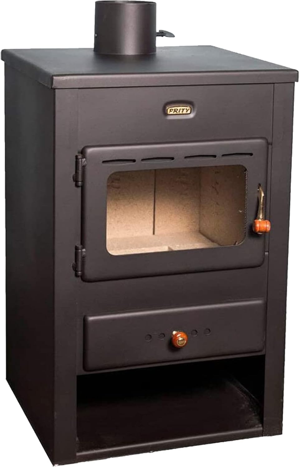 EEK A Fireplace, 9 kW Heat Output Wood Stove, Black Steel, Oven Features the Federal Immission Protection Act BImSchV Level 2, Firewood Energy Class A