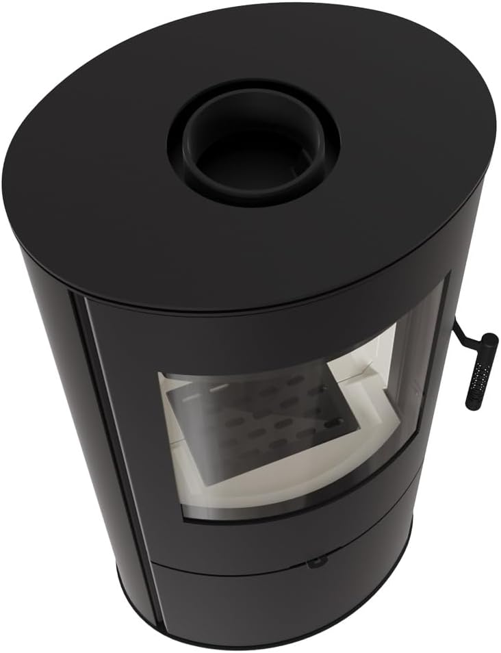 KRATKI Fireplace Made of Steel Rollo Ready Set Diameter 150 7 kW with Indoor Air Independent, Blass Cladding, Freestanding, BImSchV 2, Dust Outlet, 150 mm, EEK A Fireplace HKI