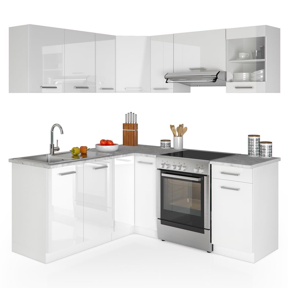 Vicco Rick Corner Kitchen, Anthracite High Gloss/White, 190 x 60 cm, AP Marble