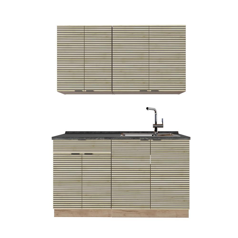 Vicco Kitchen Unit, Kitchen Block, Fitted Kitchen, Fame-Line, Single, Country House, 140 cm, Modern Kitchen Cabinets, Sink Cabinets, Drawers Cabinet Base, Wall Cupboard, Wall Glass Cabinet (Oak, Anthracite, Gold)