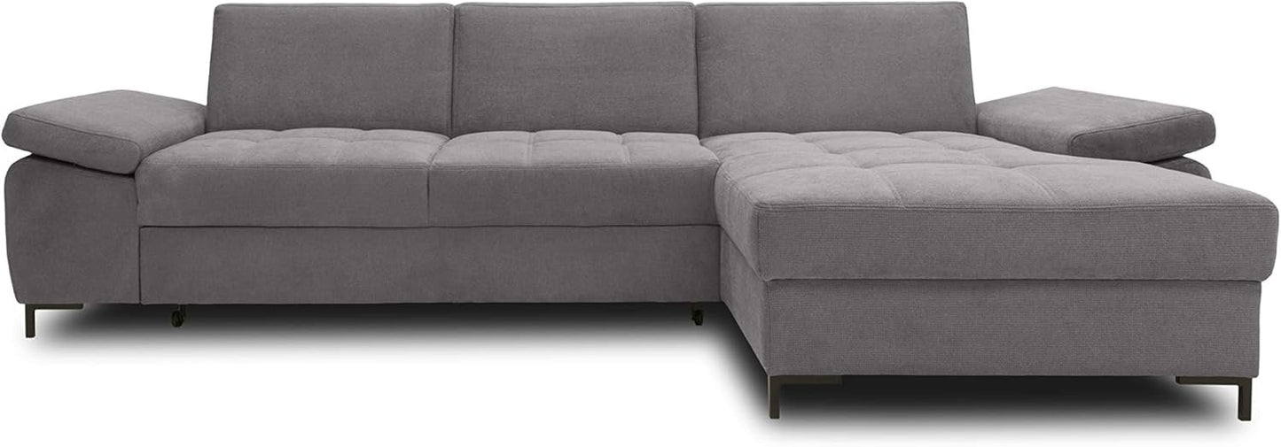 DOMO. collection Curacao Corner Sofa, Sofa Bed with Spring Core and Armrest Function in L-Shape, Couch with Sleep Function, Sofa, Upholstered Corner 297 x 160 x 84 cm (W x D x H), Cream