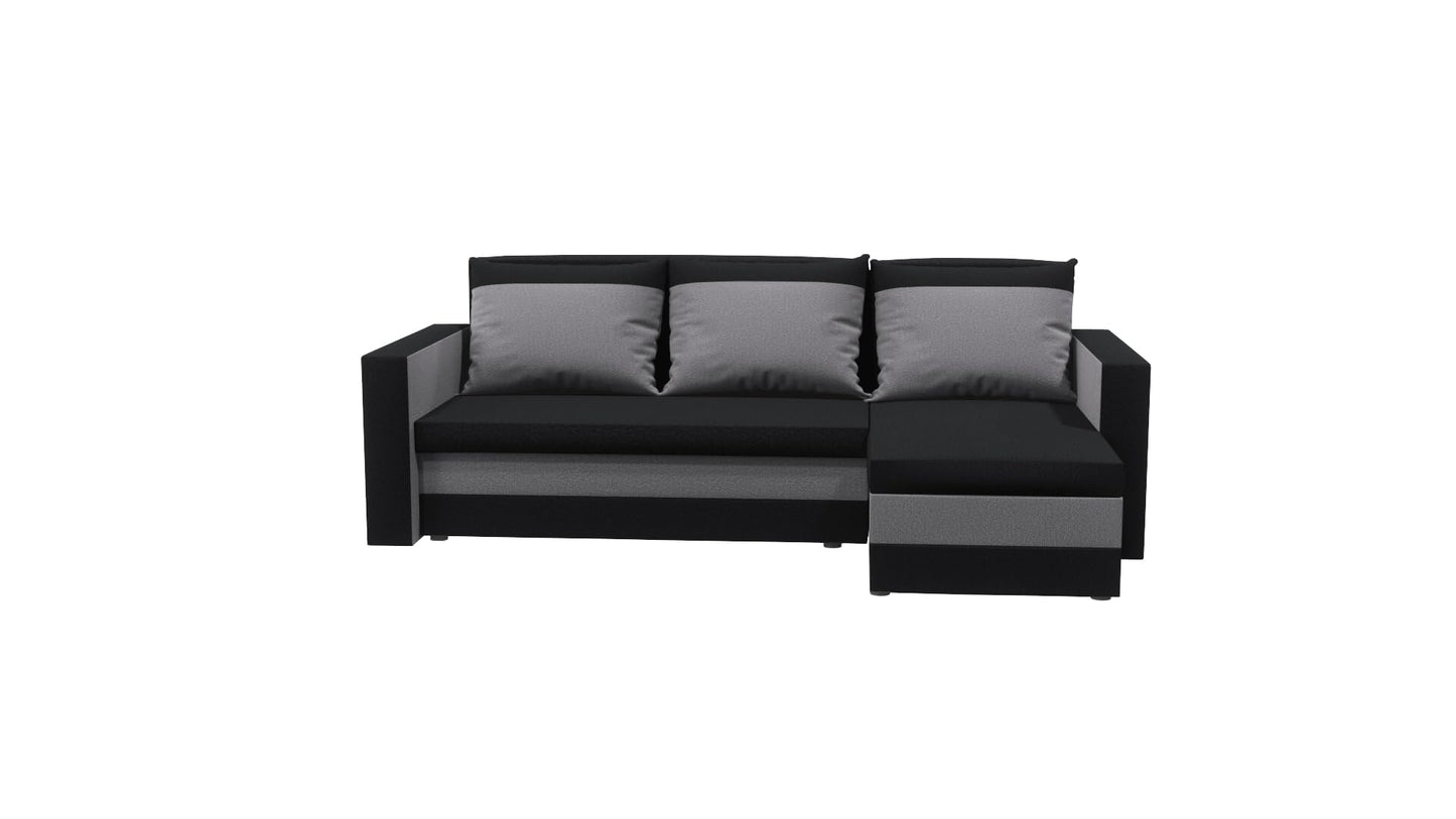 FORNIRO 24 Loft Ecksofa mit Schlaffunktion und Bettkasten - Sofa mit 3 Sitzen und Robustem Überzug - Universal Schlafcouch L-Form - Modern Couch - 225x130x75 cm - Schwarz-Türkis