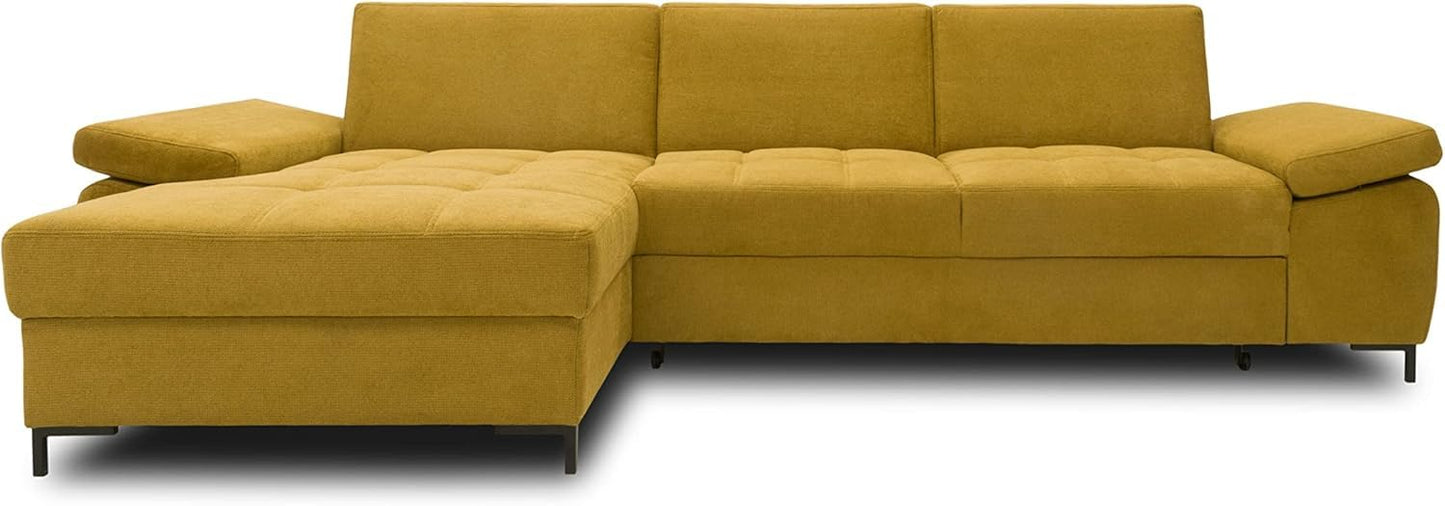 DOMO. collection Curacao Corner Sofa, Sofa Bed with Spring Core and Armrest Function in L-Shape, Couch with Sleep Function, Sofa, Upholstered Corner 297 x 160 x 84 cm (W x D x H), Cream