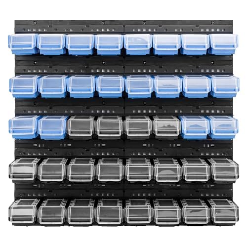 Wall Shelf with 40 Boxes with Lids, 80 x 80 cm, Stacking Boxes, Storage Bins, Storage System