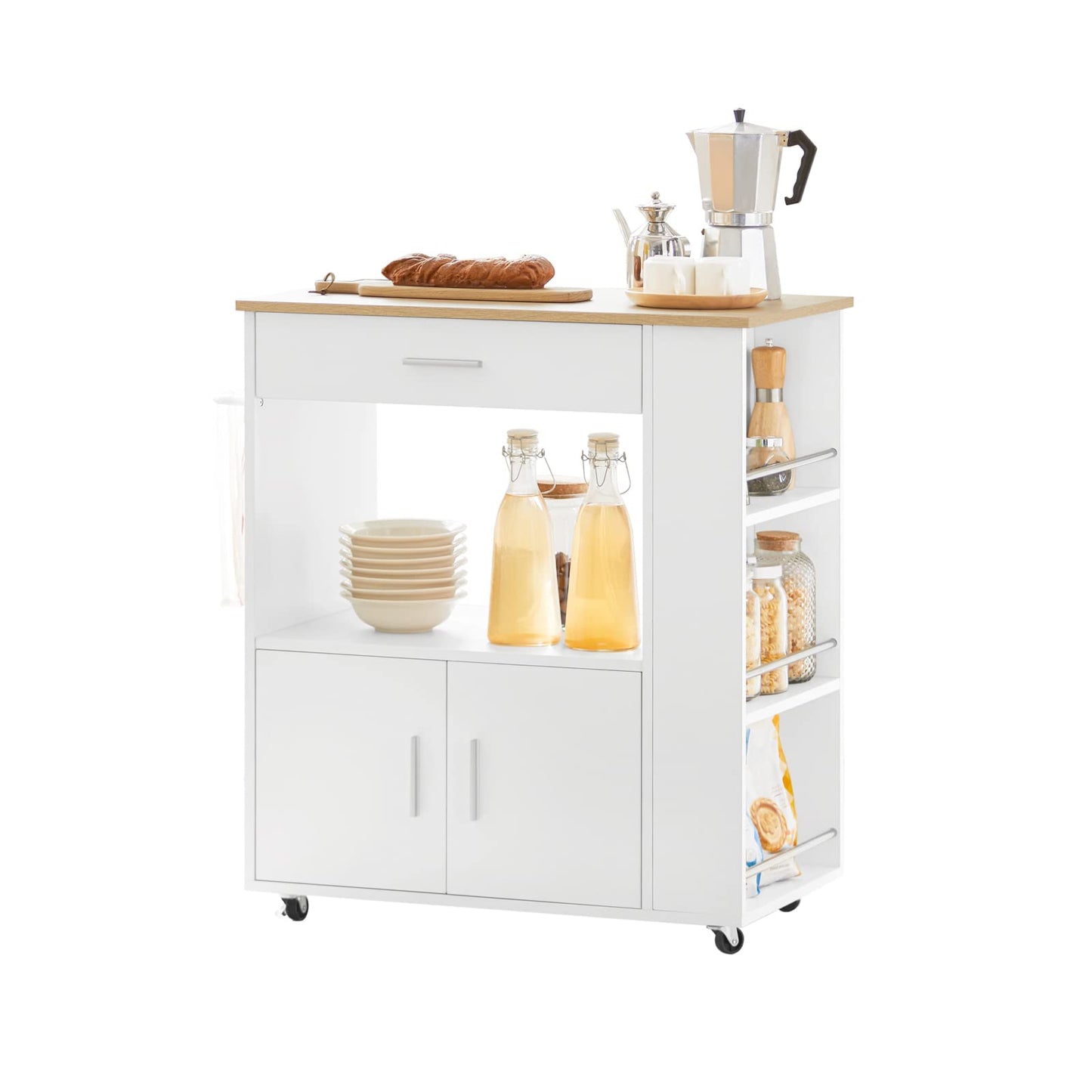 SoBuy Serving Trolley with Wheels Kitchen Trolley with Worktop Rolling Trolley Kitchen Island with Worktop Narrow Microwave Cabinet Kitchen Cabinet Side Table Wood Black 82 x 88 x 46 cm FKW113-SCH