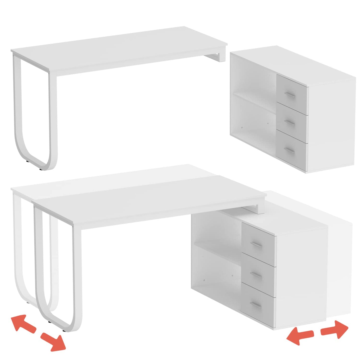 130cm Großer L Förm Schreibtisch mit 105cm Aktenschrank, Eckschreibtisch Computertisch mit 3 Schubladen & 2 Regalen, Arbeitsplatz Executive-Schreibtisch mit Lagerregal für Home Office (Schwarz)