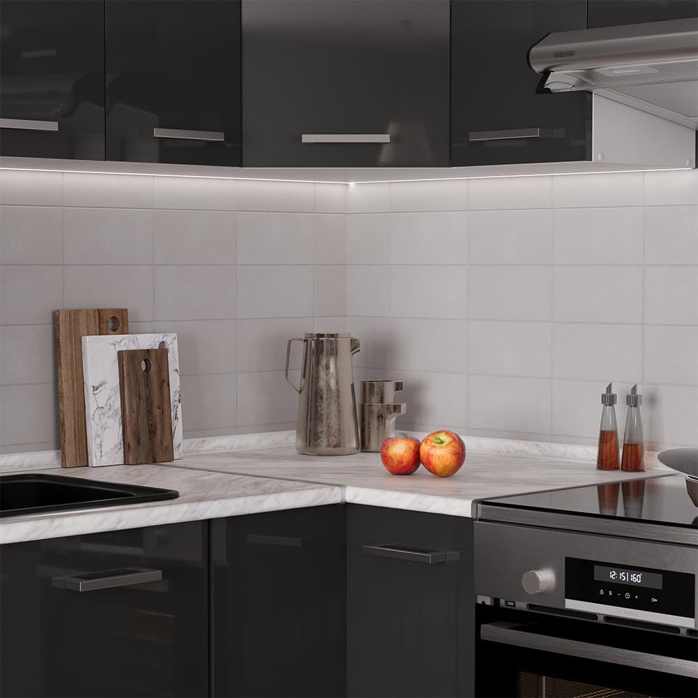 Vicco Rick Corner Kitchen, Anthracite High Gloss/White, 190 x 60 cm, AP Marble