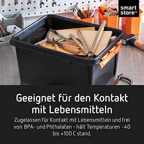 SmartStore Large Storage Boxes with Lids - Set of 4 for Tool Storage - Sturdy 49L Storage Box - Nesting on Top of Each Other - BPA Free - 59 x 39 x 34 cm - Black