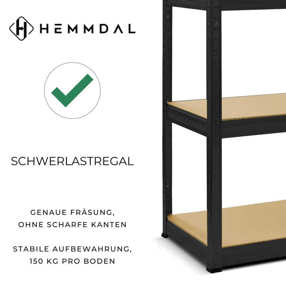 Heavy Duty Shelving Type S+ Black - 750 kg Load Capacity - H x W x D 180 x 90 x 60 cm - Boltless Shelving Unit with 5 Shelves - 150 kg Shelf Load - Made in EU - Sturdy Metal Shelf - Storage