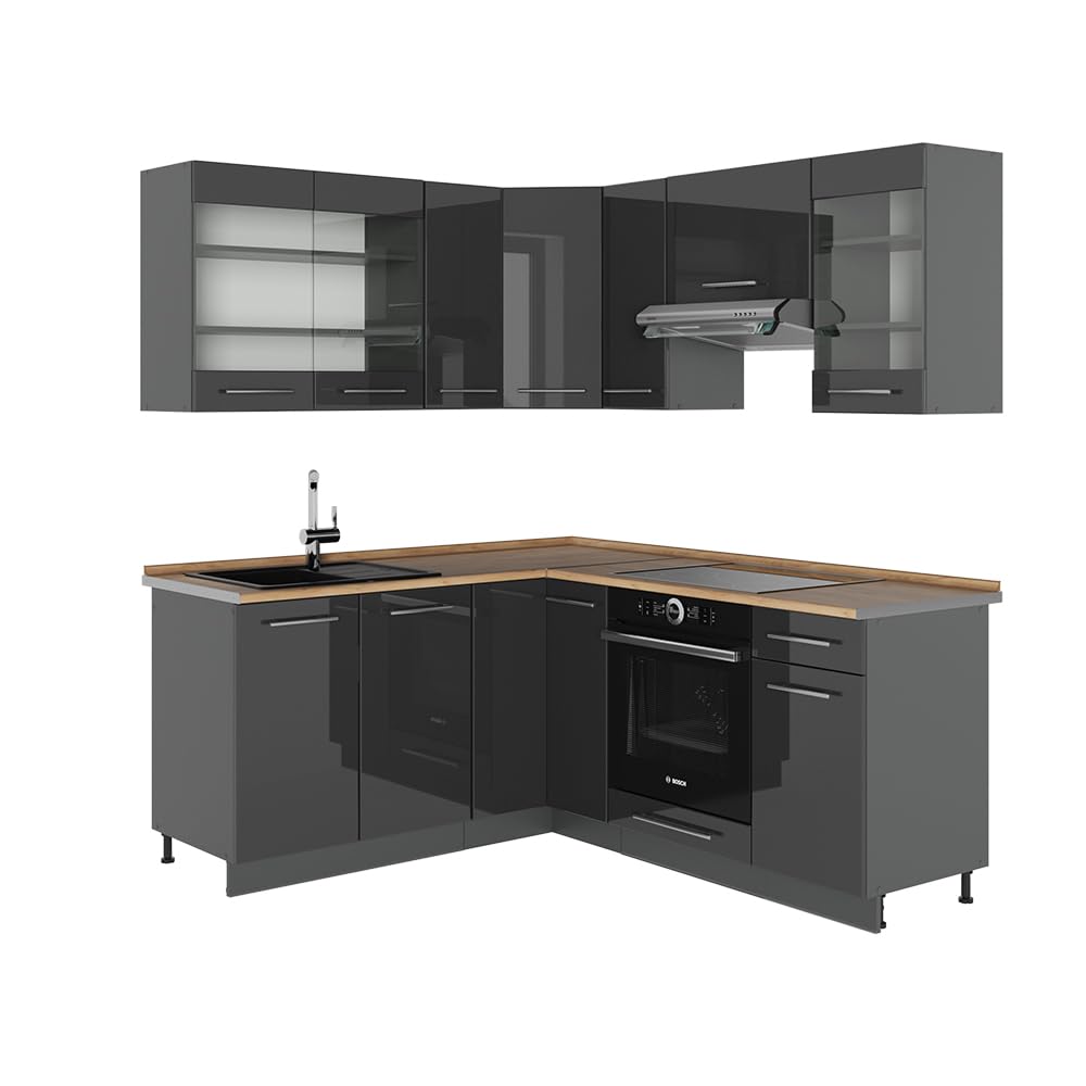 Vicco Fame-Line Corner Kitchen 160 x 190 cm White High Gloss / Anthracite without Worktop
