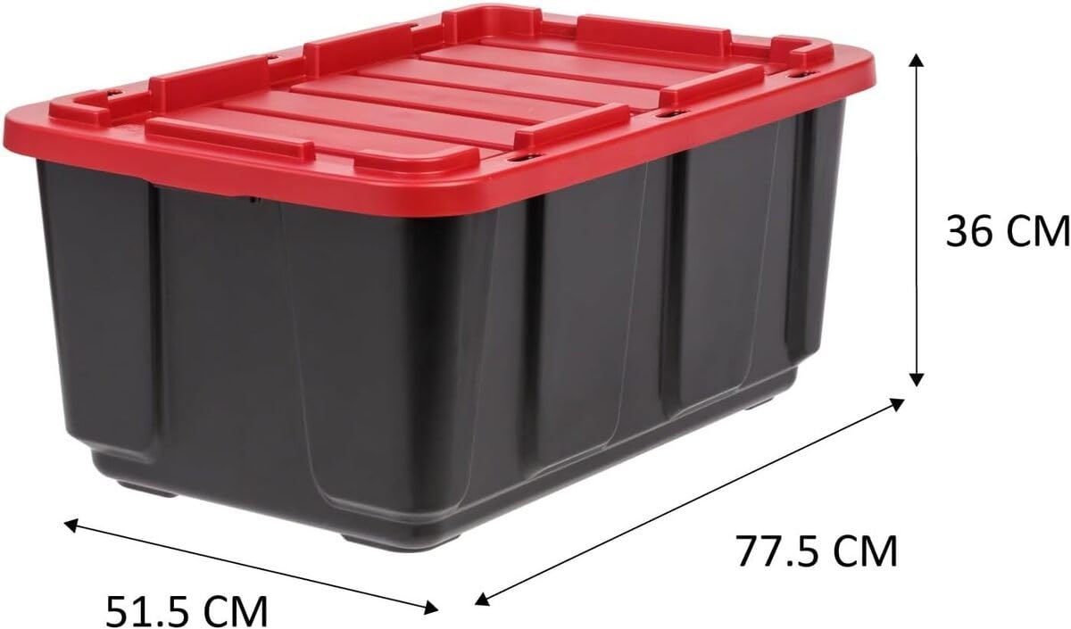 Iris Ohyama, 100L Plastic Storage Box with Heavy Duty Lid, Set of 2, Black, Stackable, Garage Shelves, Moving Moving Plastic Tool Box Storage Box UTB-27