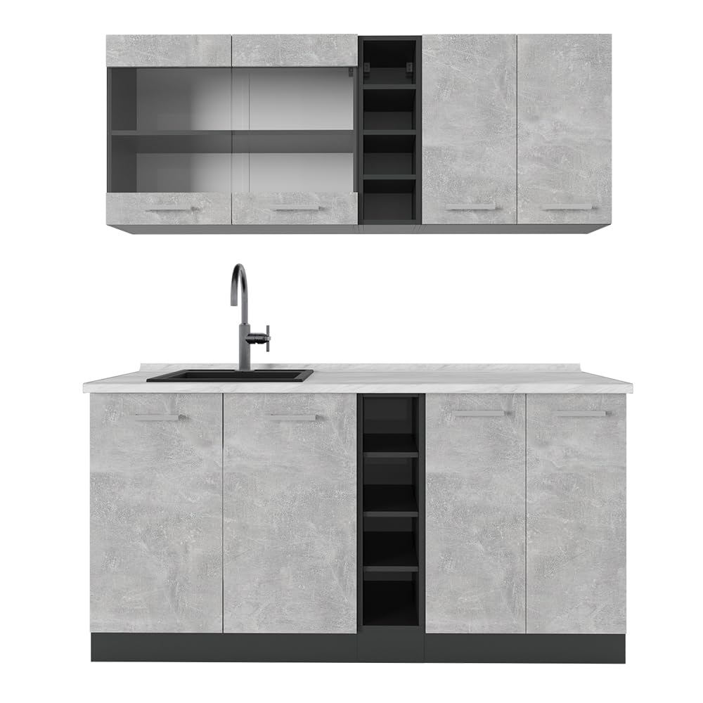 Vicco Single Kitchen R-Line White High Gloss / Anthracite 160 cm without Worktop