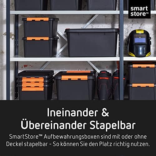 SmartStore Large Storage Boxes with Lids - Set of 4 for Tool Storage - Sturdy 49L Storage Box - Nesting on Top of Each Other - BPA Free - 59 x 39 x 34 cm - Black