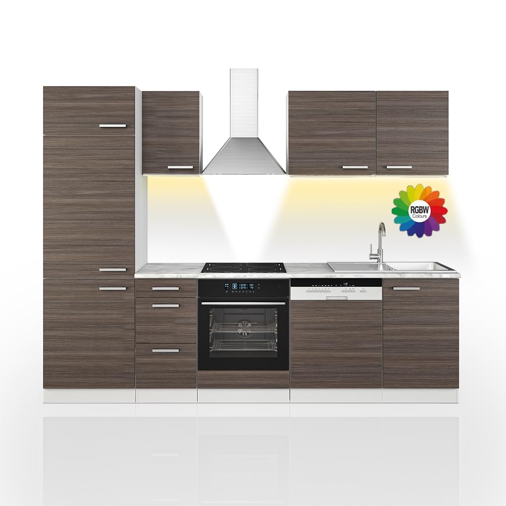 Vicco Küchenzeile Optima, Weiß Hochglanz/Weiß, 270 cm ohne Arbeitsplatte