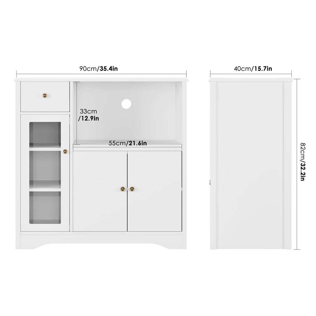HOCSOK Kitchen Cabinet with Worktop, Sideboard Kitchen with Microwave Shelf, Buffet Cabinet with 1 Drawer, 3 Doors, Adjustable Shelves, for Kitchen, Dining Room, Living Room, White