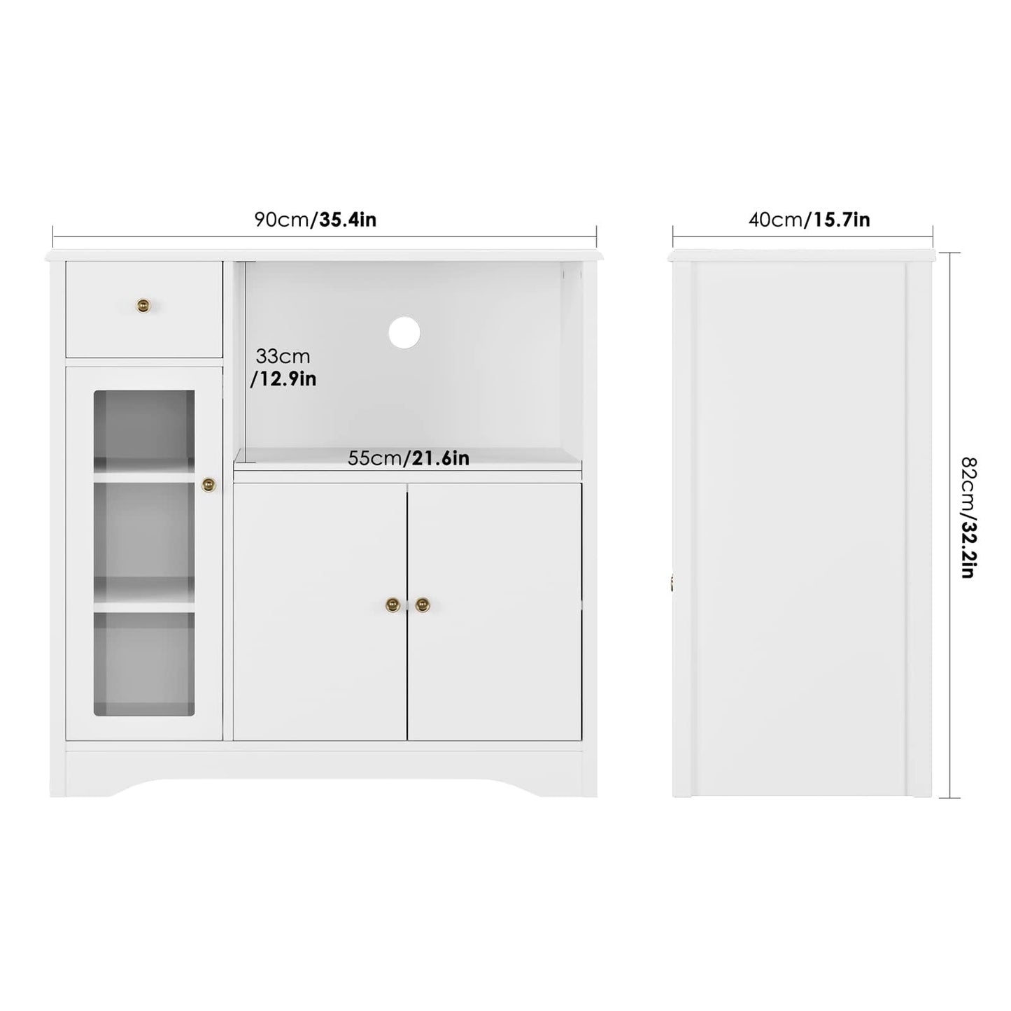 HOCSOK Kitchen Cabinet with Worktop, Sideboard Kitchen with Microwave Shelf, Buffet Cabinet with 1 Drawer, 3 Doors, Adjustable Shelves, for Kitchen, Dining Room, Living Room, Black