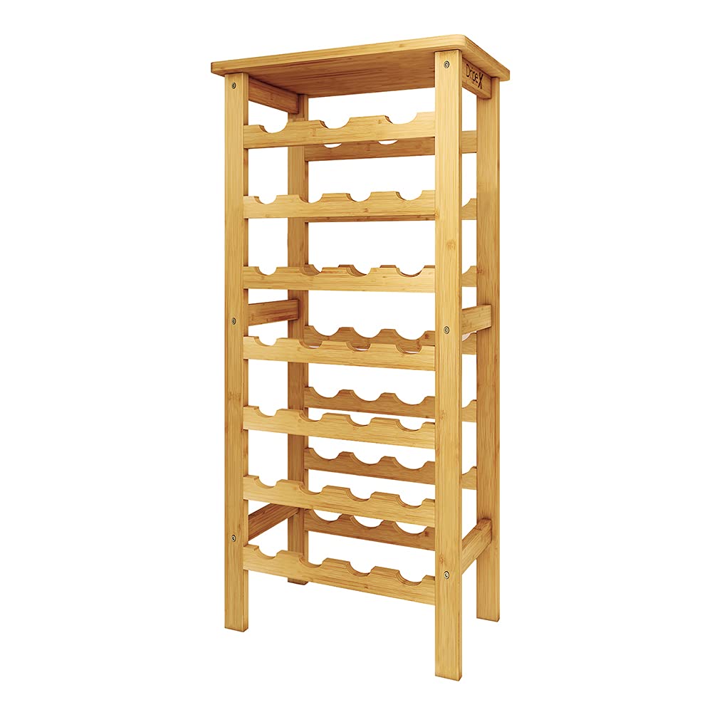 Dripex Wine Rack Bamboo Wine Bottle Rack 7 Levels Bottle Rack for Cellar Kitchen 27 Bottles 0.75 and 1 Litre 47 x 29 x 102 cm