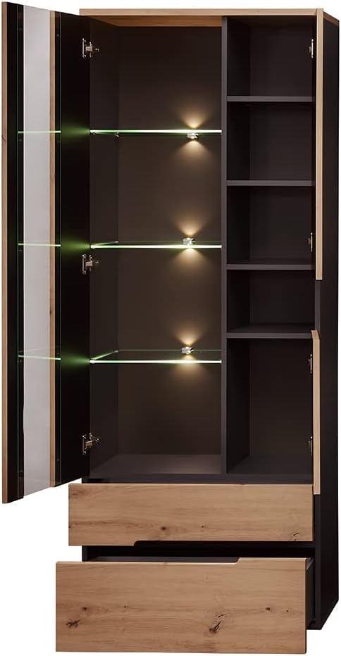 Lomadox Moderne TV Wohnwand inkl. LED-Beleuchtung in Artisan Eiche Nb. mit Graphit, B/H/T: ca. 287/197/47 cm