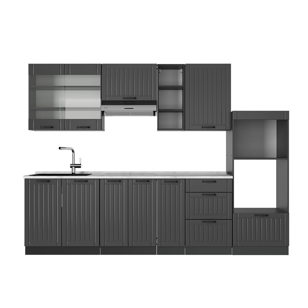 Vicco Kitchen Unit Fame-Line Goldkraft Oak / Anthracite 280 cm without Worktop