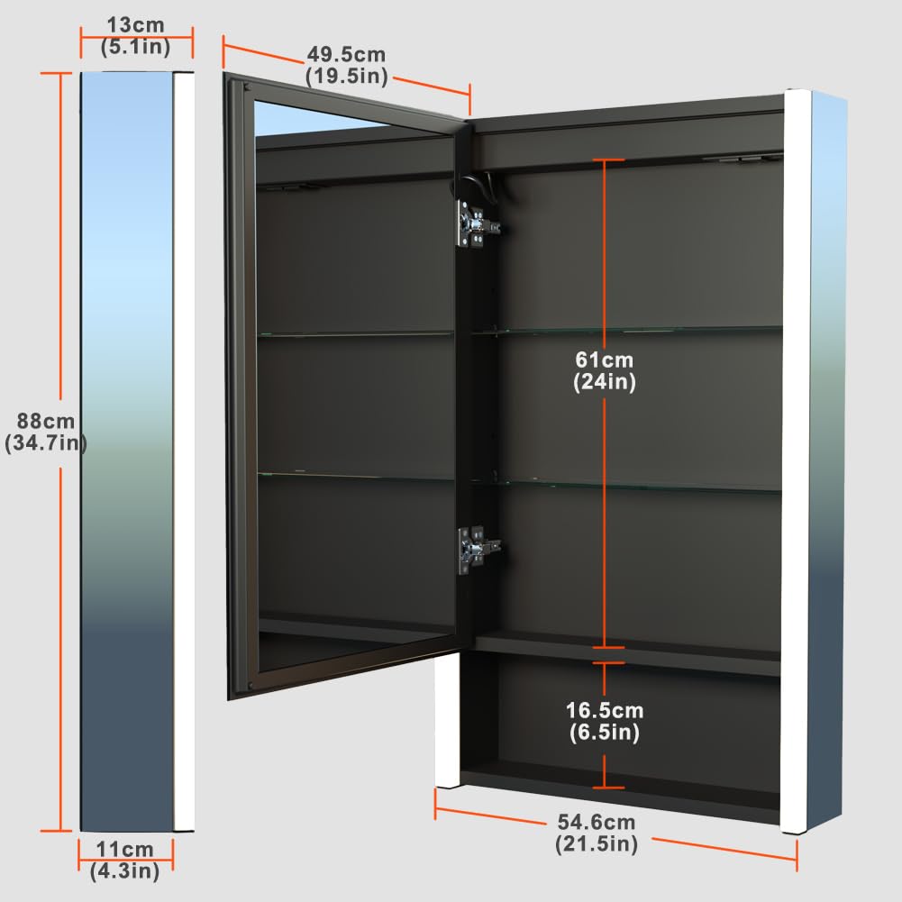 KWW LED Beleuchtetes Badezimmer Medizin Kabinett mit Spiegel, Farbtemperatur Einstellbar, Anti-Nebel Dimmbare Lichter, Steckdosen für USBs (75 x 70 cm)