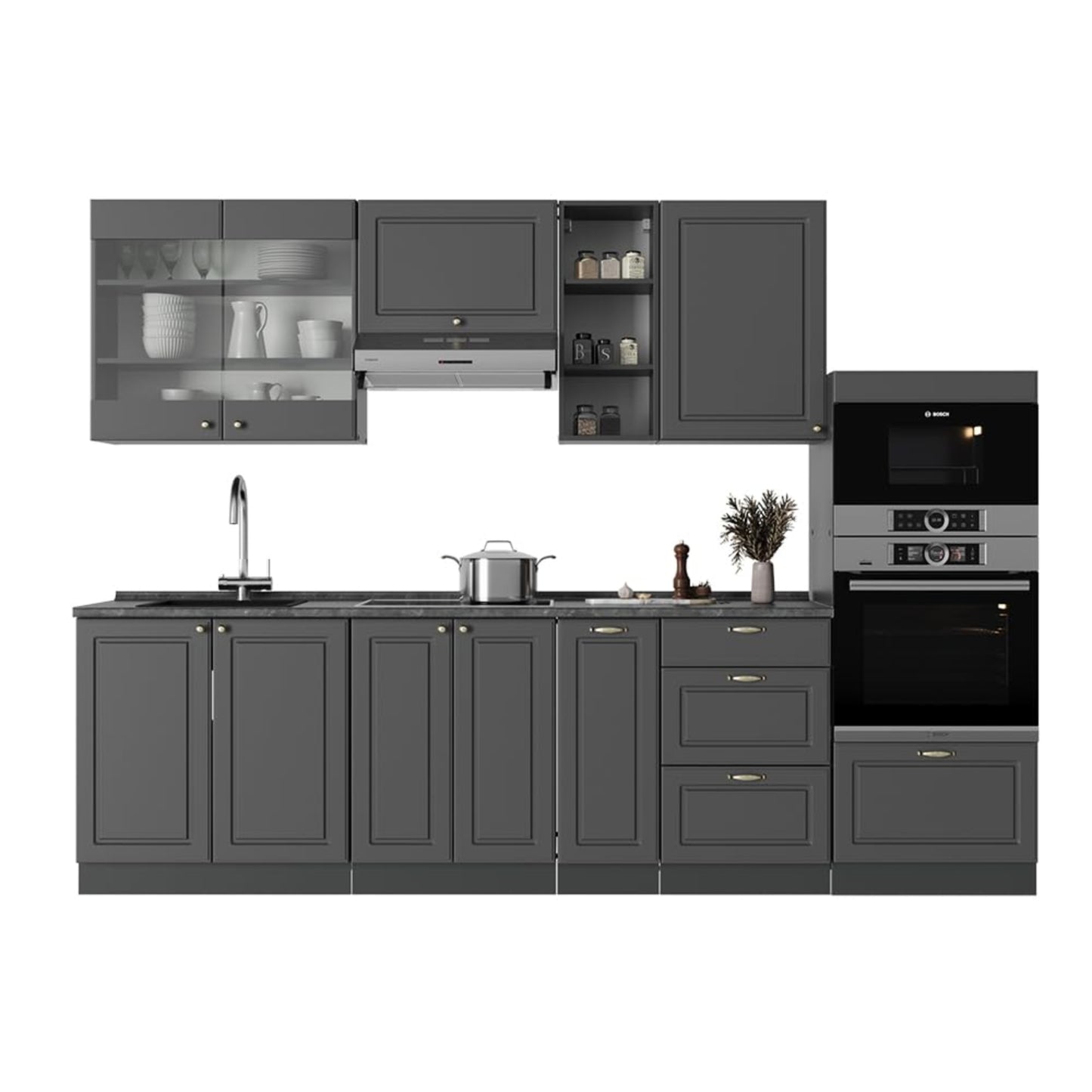 Vicco Kitchen Unit Fame-Line Goldkraft Oak / Anthracite 280 cm without Worktop