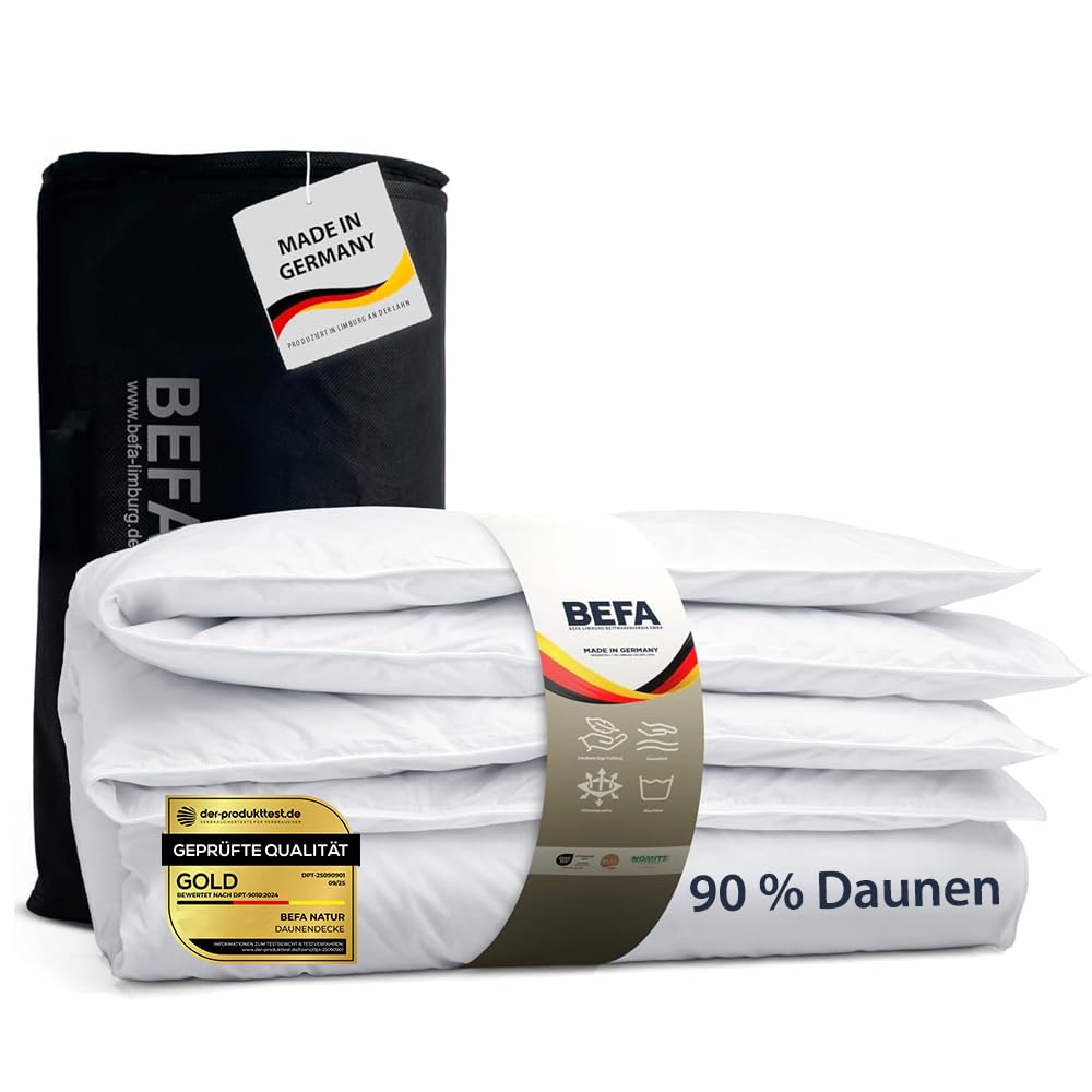 BEFA NATUR Down Duvet, Made in Germany, 135 x 200 cm, 90% Down and 10% Feathers, Summer Duvet, Suitable for Allergy Sufferers (Nomite), Oeko-Tex 100 Class 1 Certified, EN Standard 12934, Downpass