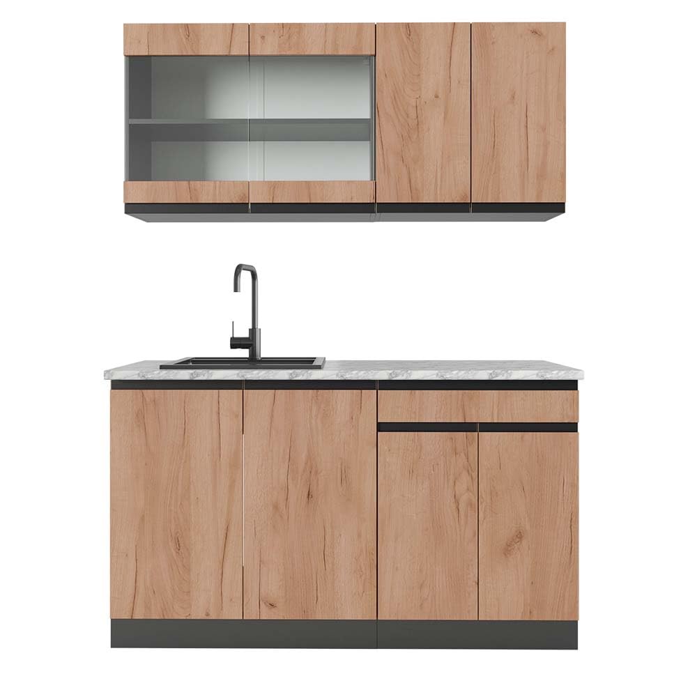 Vicco Single Kitchen R-Line, Goldkraft Oak/Anthracite, 140 cm, AP Anthracite