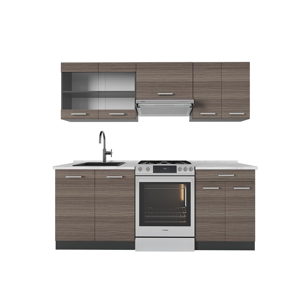 Vicco R-Line Kitchen Unit, White High-Gloss / Anthracite, 200 cm without Worktop