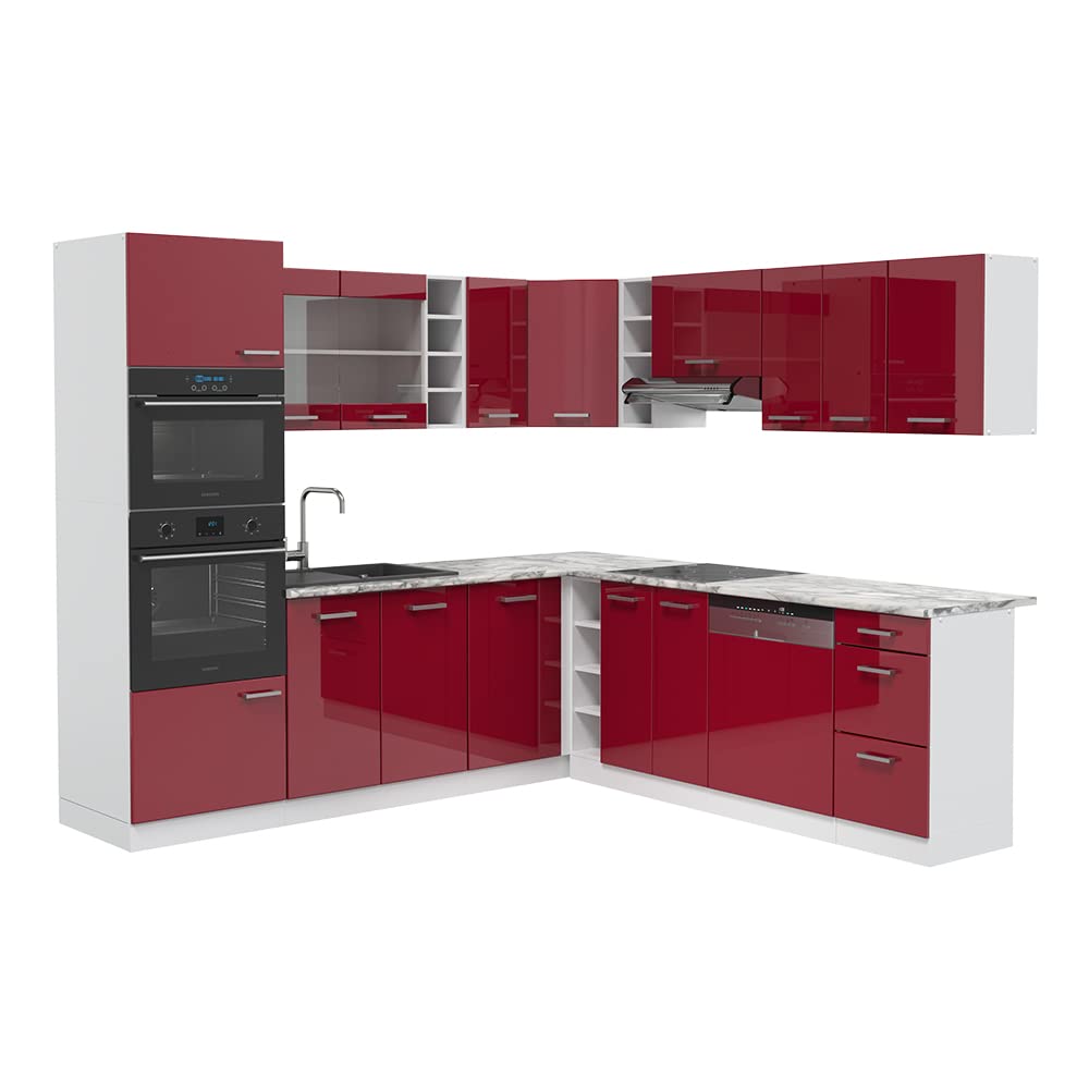 Vicco R-Line Fitted Kitchen Cabinets Country House Kitchen Furniture (White, Corner 247 x 237 cm)