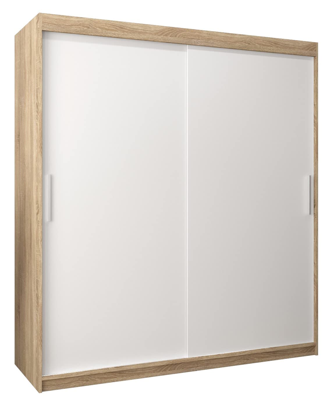 MEBLE KRYSPOL Tokyo 250 Wardrobe with Three Sliding Doors for Bedroom – Modern Storage Cabinet with Clothes Rail and Shelves – 250 x 200 x 62 cm – Matte Black and Artisan