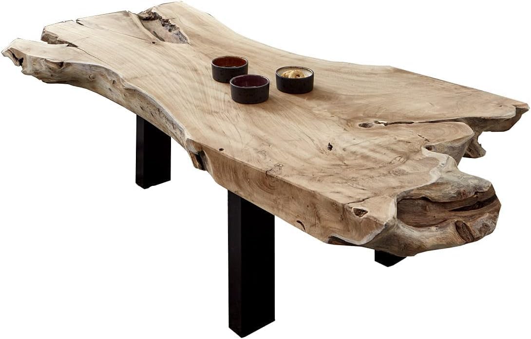 SAM Ibiza Coffee Table, Side Table Made of Root Wood, Solid Teak Wood + Natural, Sofa Table with Metal Legs, Black, 110 x 60 x 40 cm