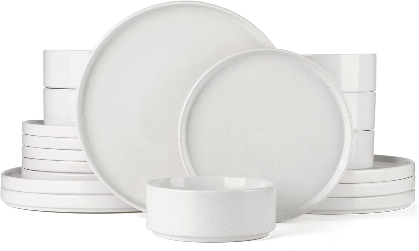 Star 18-Piece Plate Set, Crockery Set for 6 People, Stoneware Crockery Set, Anti-Scratch Dinner Service, Microwave & Dishwasher Safe, Cappuccino White