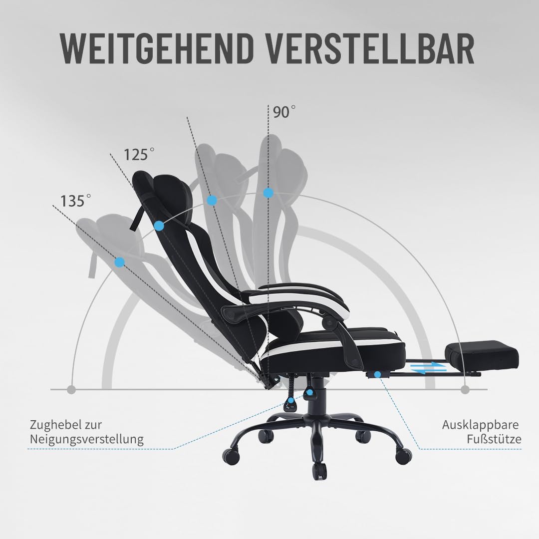 PixelPilot Ergonomic Gaming Chair [Breathable Fabric] Gaming Chair with Footrest, Head and Lumbar Support, Gamer PC Chair Wide Seat, Office Chair 150 kg Load Capacity (Nebula I, Grey)