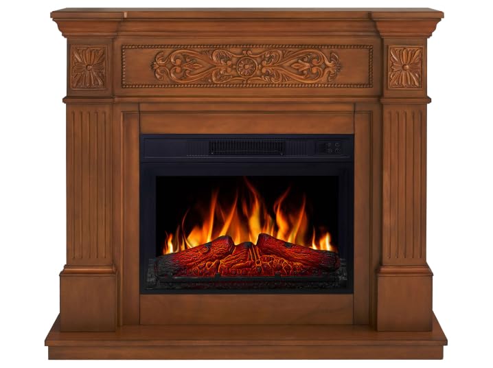 Toscana AF23BS Electric Fireplace with Heater 1800 W, Realistic 3D Flame Effect, LED Lighting, Remote Control, Timer, Thermostat, Crinkle Effect, MDF (Oak)