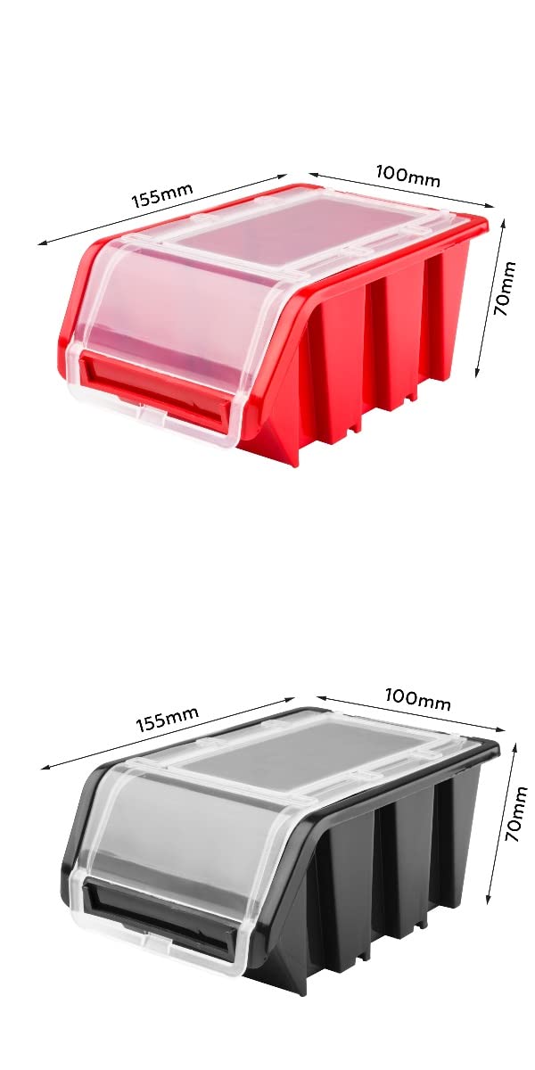 Storage System Workshop Shelf, 78 x 39 cm, Pack of 21 Box, Wall Shelf with Stacking Boxes, Wall Plates, Extra Strong Chute Shelf, Warehouse Perforated Wall, Storage Shelf, Garage Shelf (Red)