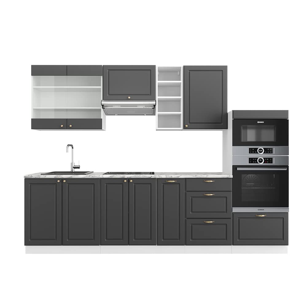 Vicco Fame-Line Kitchen Unit 280 cm without Worktop 280 cm High-Gloss Anthracite / White