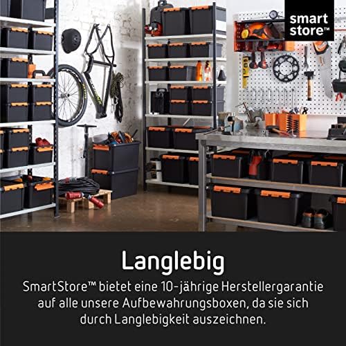 SmartStore Large Storage Boxes with Lids - Set of 4 for Tool Storage - Sturdy 49L Storage Box - Nesting on Top of Each Other - BPA Free - 59 x 39 x 34 cm - Black