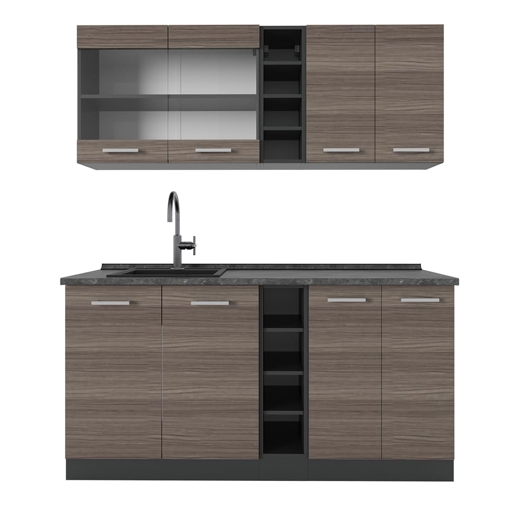 Vicco Single Kitchen R-Line White High Gloss / Anthracite 160 cm without Worktop