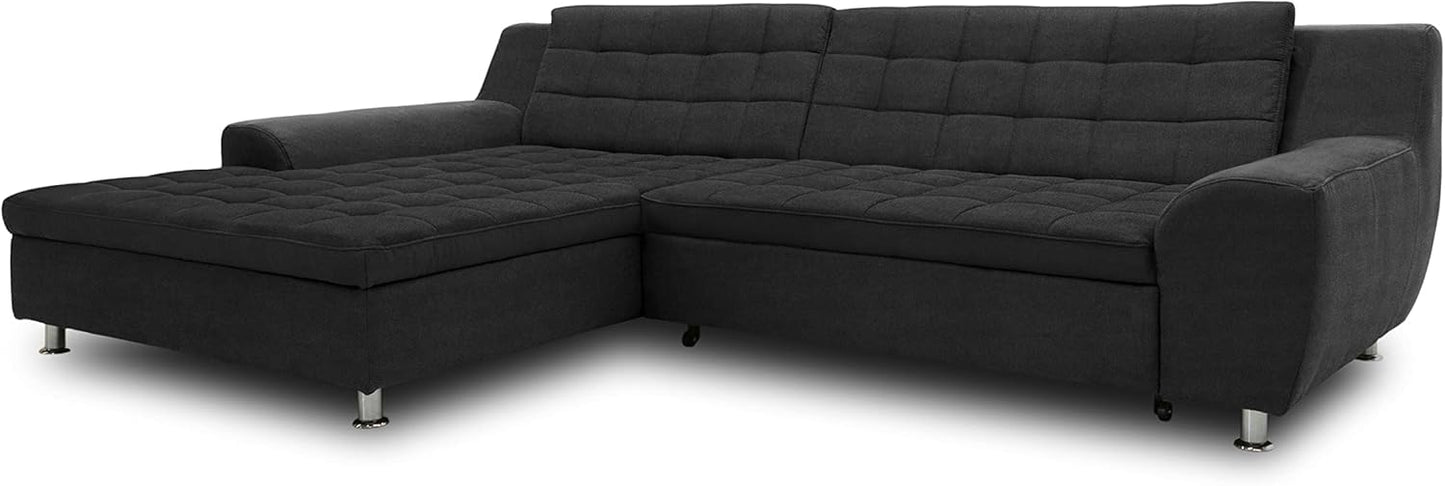 DOMO. collection Merida Corner Sofa, Sofa with Sleep Function in L-Shape, Corner Couch with Bed Box, Sofa Bed 304 x 200 x 84 cm (W x D x H), Beige