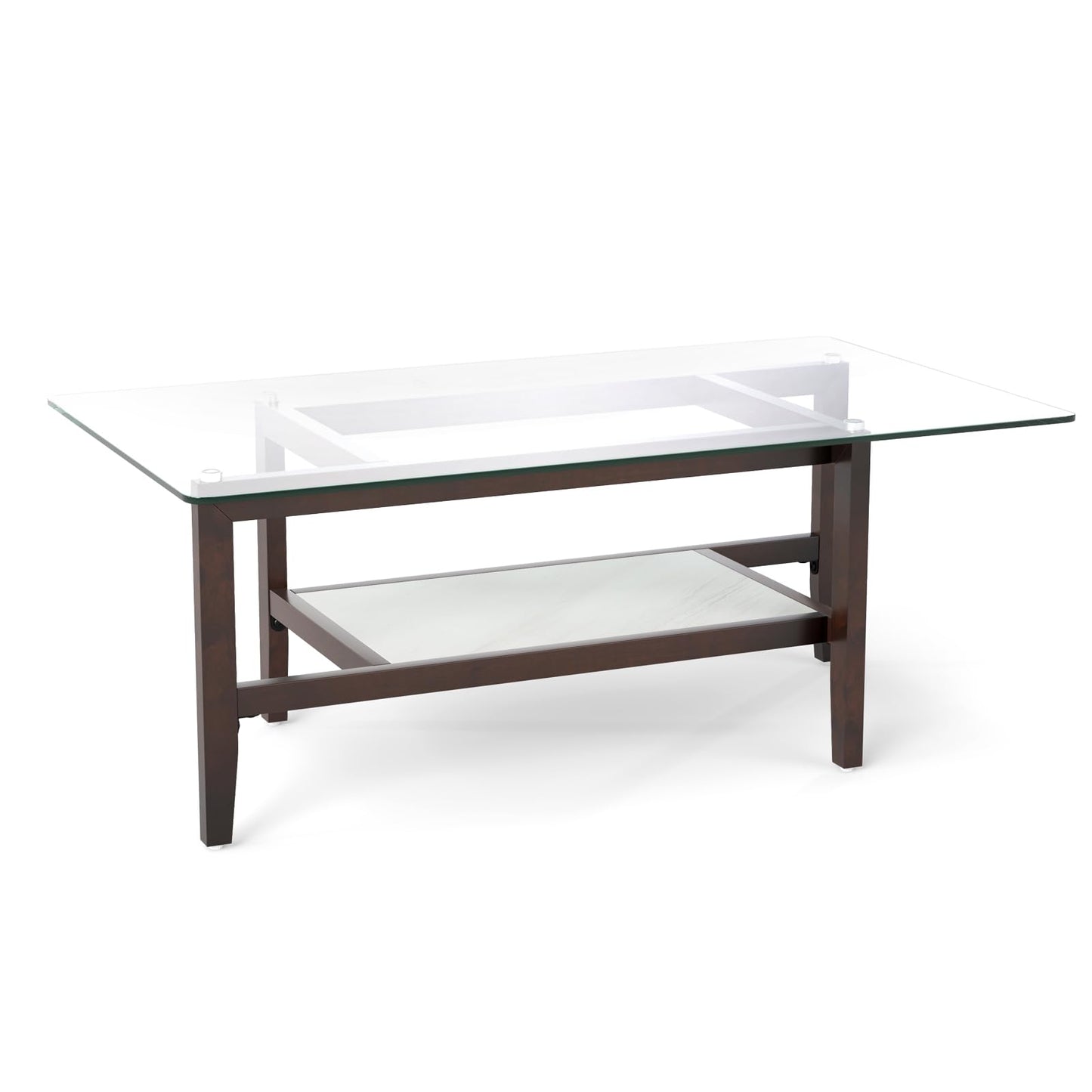 LIFEZEAL Glass Coffee Table, Stylish Living Room Table, Solid Wood with 2 Levels, Modern Sofa Table for Living Room, Bedroom, 107 x 60 x 42 cm