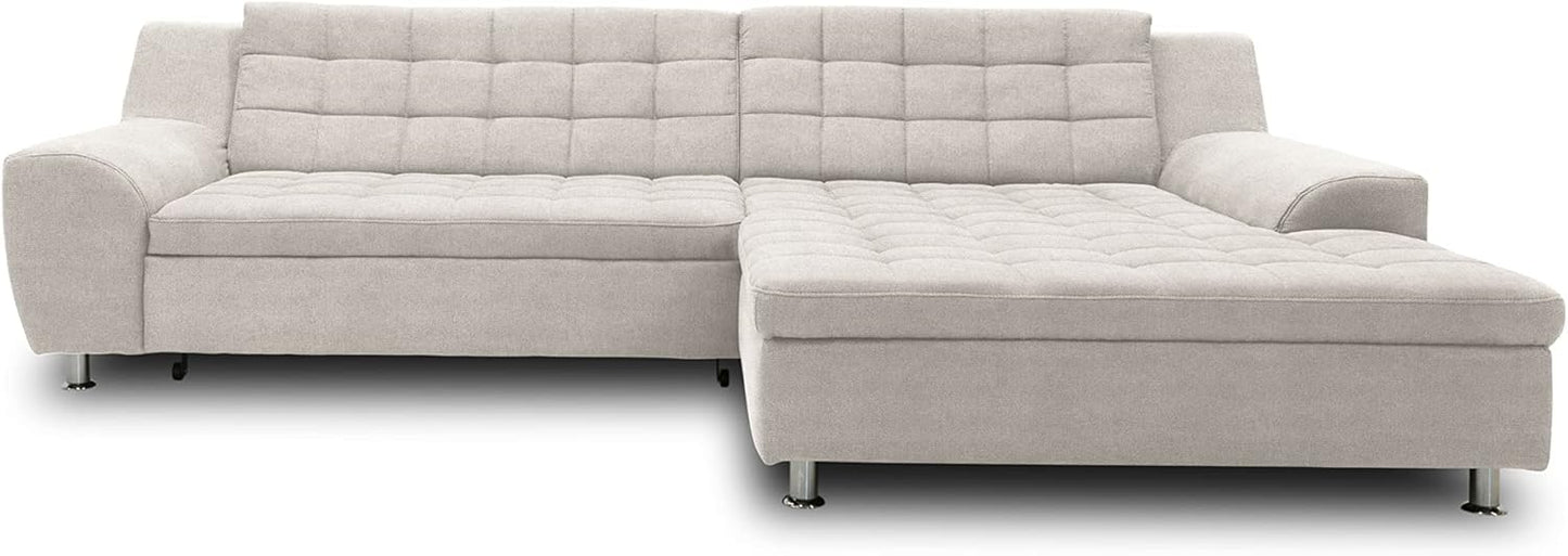 DOMO. collection Merida Corner Sofa, Sofa with Sleep Function in L-Shape, Corner Couch with Bed Box, Sofa Bed 304 x 200 x 84 cm (W x D x H), Beige
