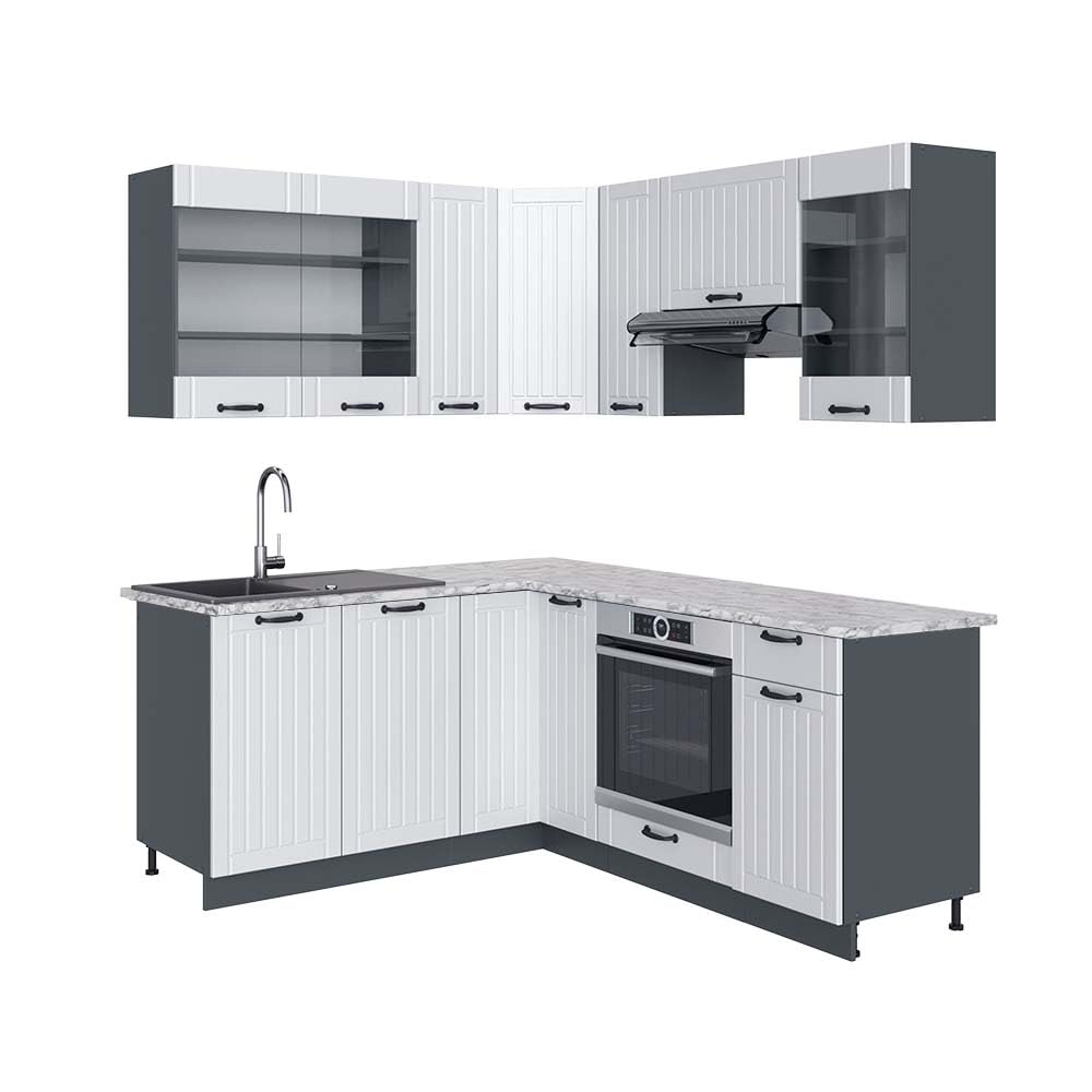 Vicco Fame-Line Corner Kitchen 160 x 190 cm White High Gloss / Anthracite without Worktop