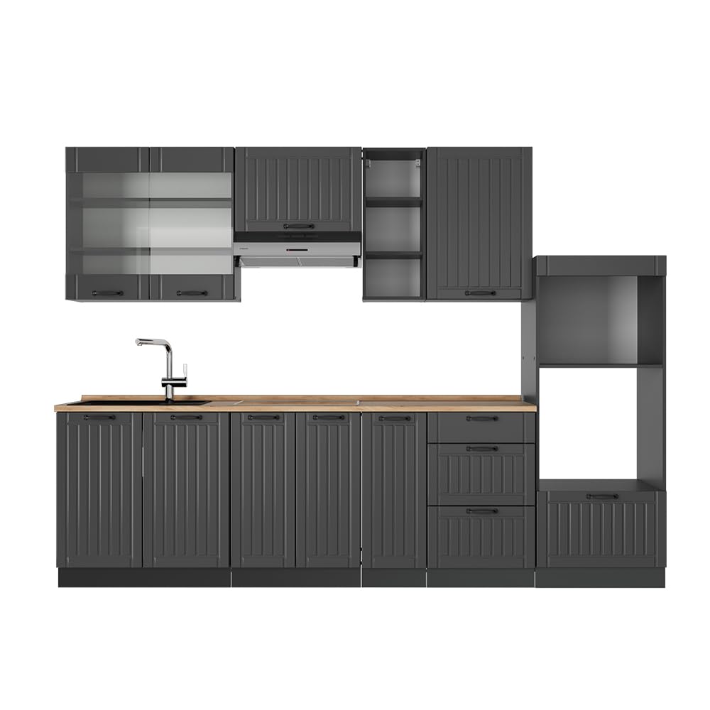 Vicco Kitchen Unit Fame-Line Goldkraft Oak / Anthracite 280 cm without Worktop