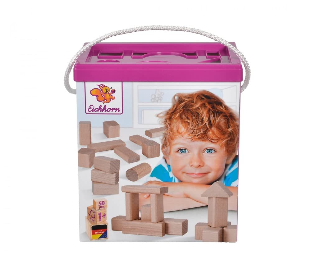 Eichhorn Colourful Wooden Building Blocks In One Shape, 25 mm