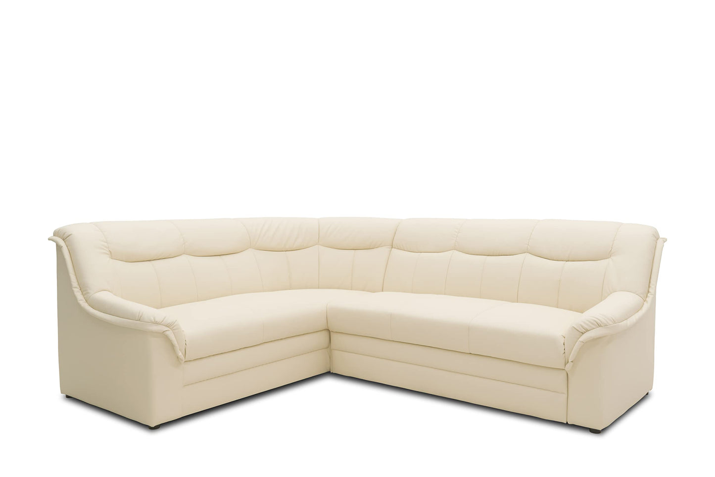 DOMO. collection Berlin Corner Sofa, Timeless Leather Corner Sofa with High-Quality Spring Core Padding, L-shaped Faux Leather, Couch 205 x 250 x 89 cm, Black